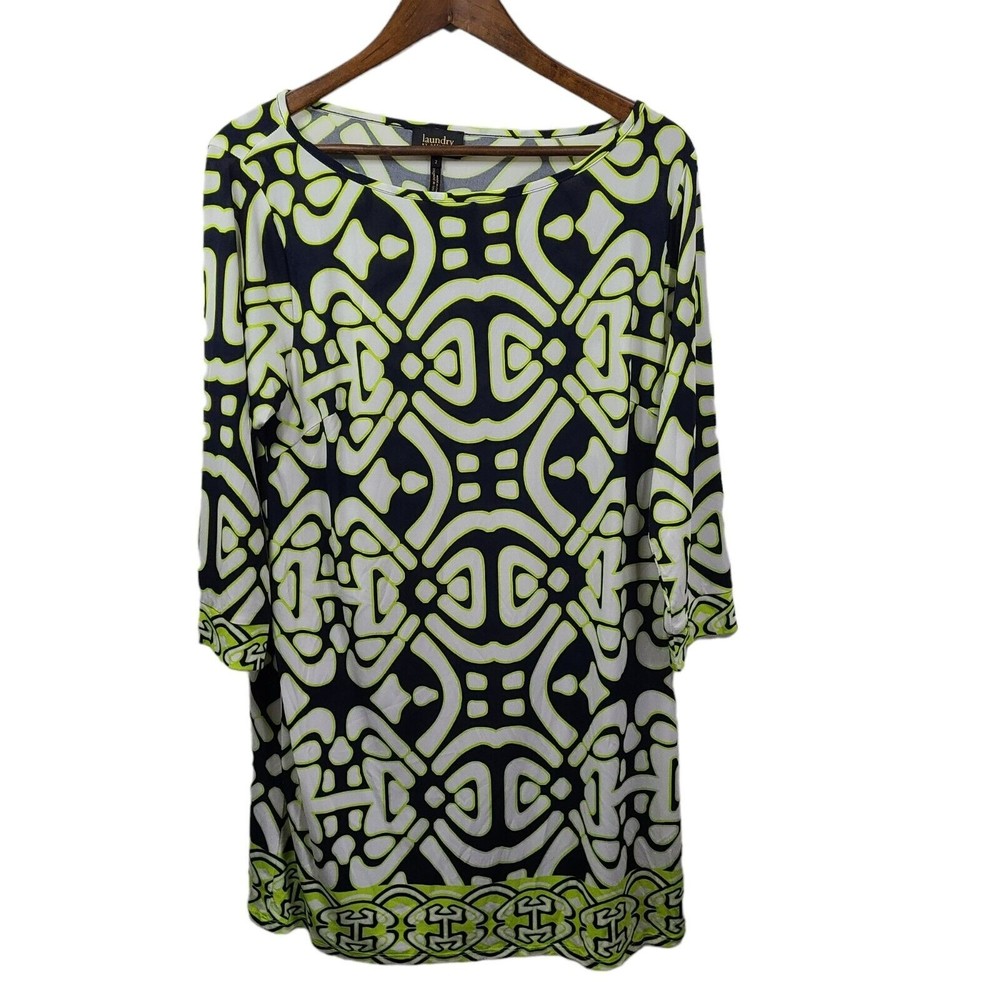Laundry By Design Green Geometric 3/4  Sleeve Shift Dress 2